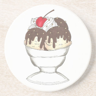 Eiscreme Shoppe Hot Fudge Sundae Dessert Cherry Sandstein Untersetzer
