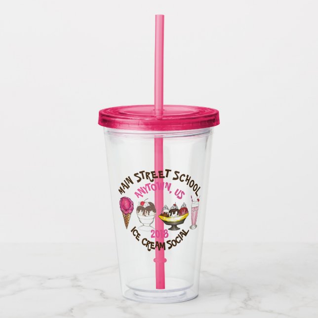 Eiscreme Social Banana Split Cone Sundari Shake Acryltrinkbecher (Vorderseite)