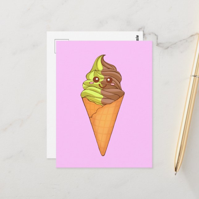 Eiscreme Soft Serve Matcha Green Tee Dessert Postkarte (Vorderseite/Rückseite Beispiel)
