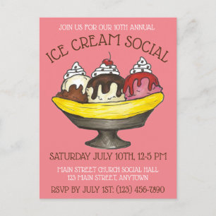 Eiscreme-Sozialparty-Dessert-Bananensplit-Sundae Einladungspostkarte