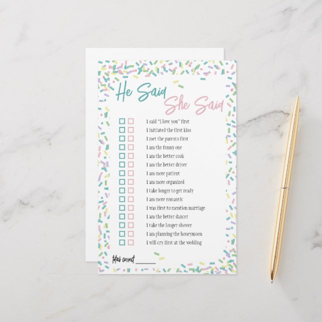 Eiscreme sprinklt er sagte, sie sagte Spiel Briefpapier (Vorderseite/Rückseite Beispiel)