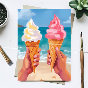 Eiscreme Strand Ozean Aquarell Malerei Karte