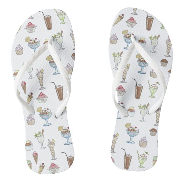 Eiscreme Sundae Desserts Muster Weiß Flip Flops (Fußbett)