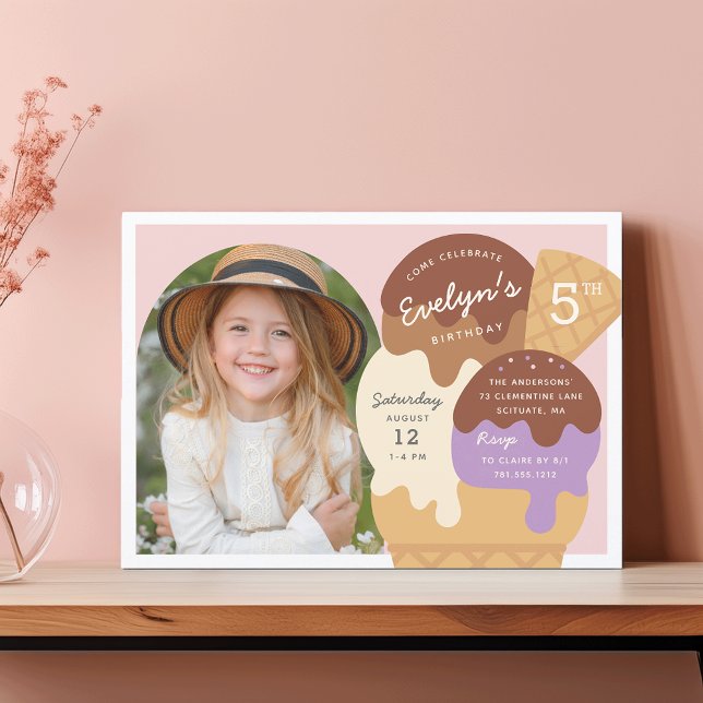 Eiscreme Sundae Kindergeburtstag Party Foto Einladung (Von Creator hochgeladen)