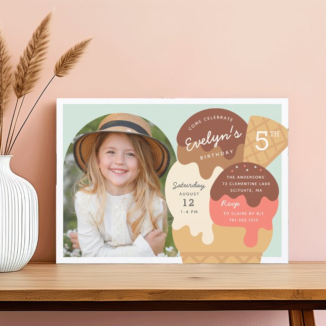 Eiscreme Sundae Kindergeburtstag Party Foto Einladung (Von Creator hochgeladen)