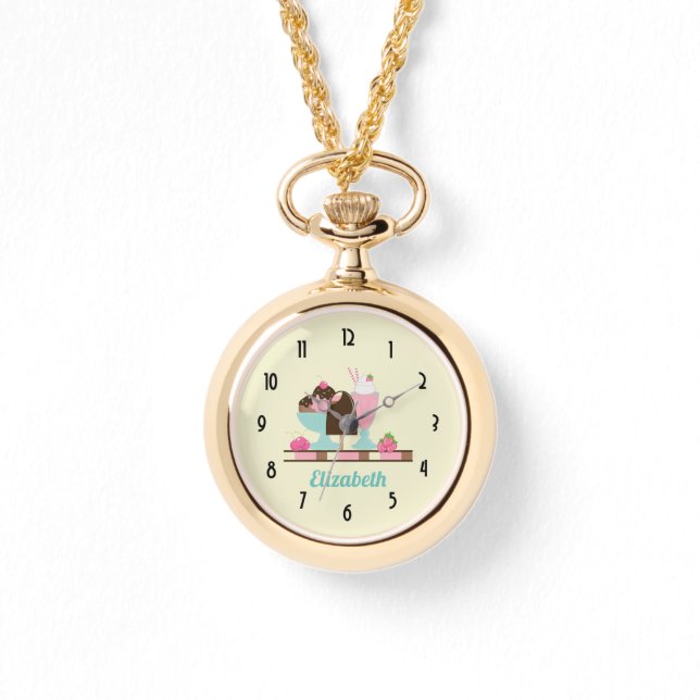 Eiscreme Sundae Köstliche Leckereien Armbanduhr (Vorderseite)