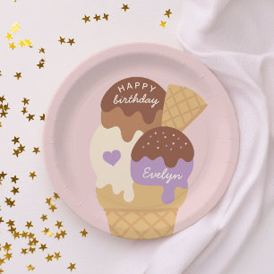 Eiscreme Sundae Personalisierter Kindergeburtstag  Pappteller