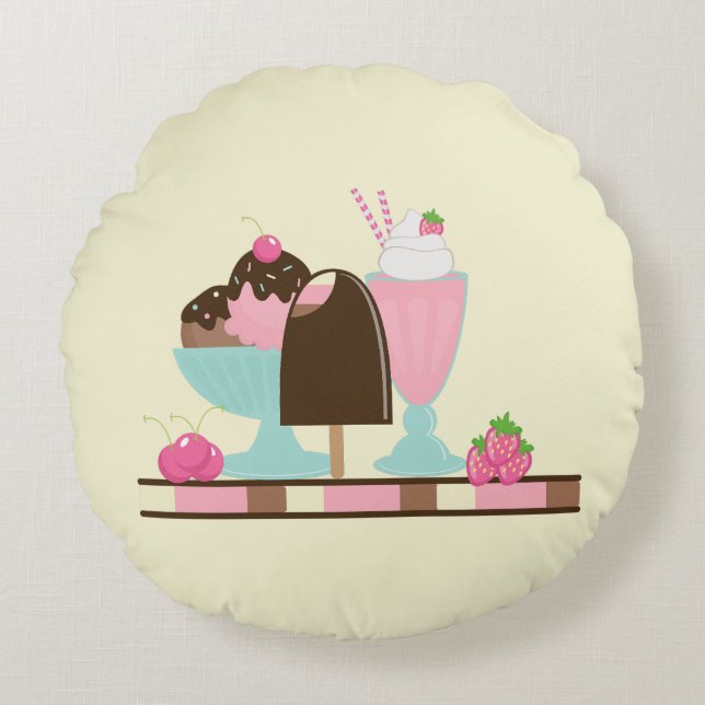 Eiscreme Sundae Sommerliche Leckereien Rundes Kissen (Vorderseite)