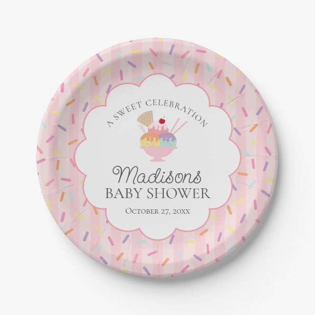 Eiscreme Sundae Sprinkler mit Liebe Baby Dusche Pappteller (Vorderseite)