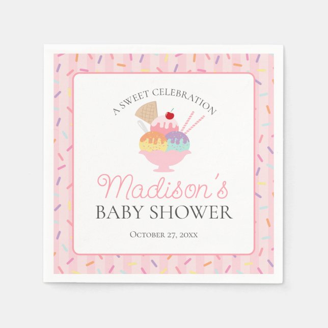 Eiscreme Sundae Sprinkler mit Liebe Baby Dusche Serviette (Vorderseite)