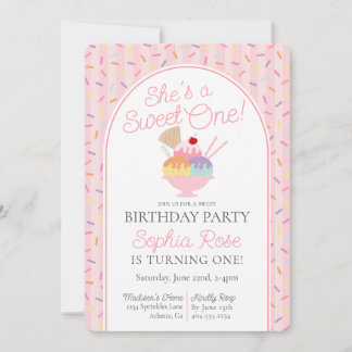 Eiscreme Sundae Sweet One First Birthday Party Einladung