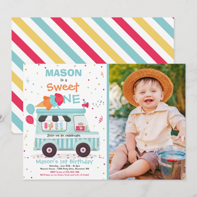 Eiscreme Süße Birthday Ice Cream Truck Einladung (Vorne/Hinten)