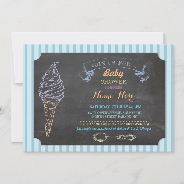 Eiscreme Sweet Baby Shower Chalk Streifen Einladun Einladung (Vorderseite)