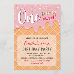 Eiscreme Sweet Party Girl Erster Geburtstag Einladung