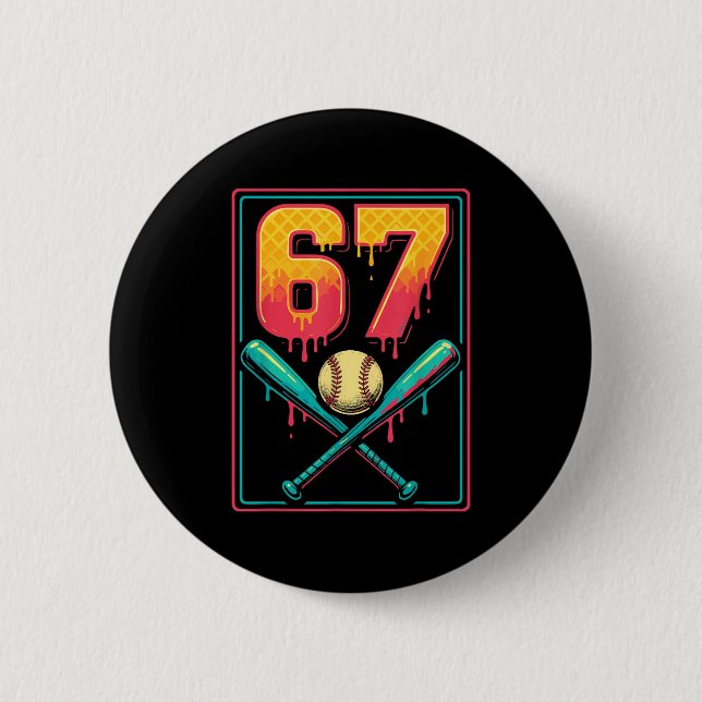 Eiscreme-Tropf-Baseball-Zeug 67 Meme Gen Alpha &a Button (Vorderseite)