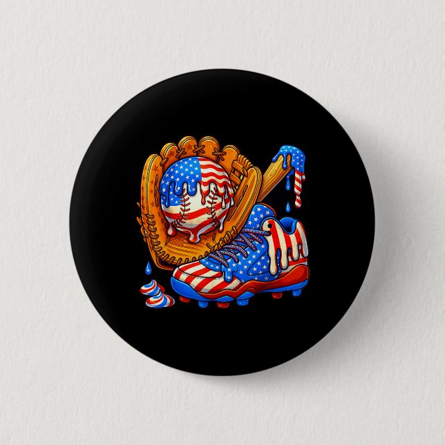 Eiscreme-Tropf-Baseball-Zeug Amerikanische Flagge  Button (Vorderseite)