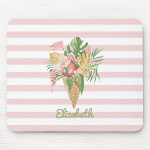 Eiscreme, Tropische Blätter Frucht, Rosa Streifen Mousepad