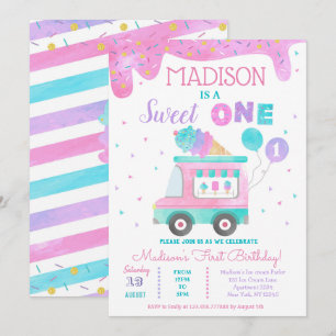 Eiscreme Truck Erster 1. Geburtstag Einladungen