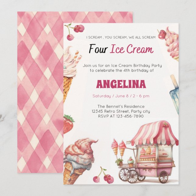 Eiscreme Truck Geburtstagsparty Einladung (Vorne/Hinten)