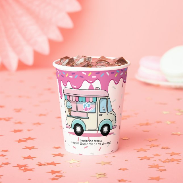 Eiscreme Truck Scoop Sprinkles Babydusche Pappbecher (Insitu)
