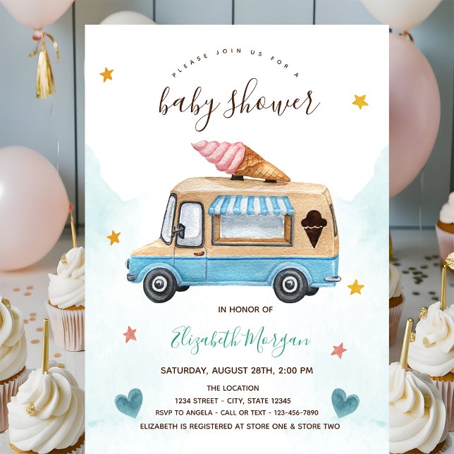 Eiscreme Truck Stars Herz Babydusche Einladung (Von Creator hochgeladen)
