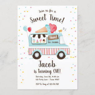 Eiscreme Truck Sweet Time Boy Red Blue Birthday Einladung