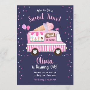 Eiscreme Truck Sweet Time Pink Girl Geburtstag Einladung