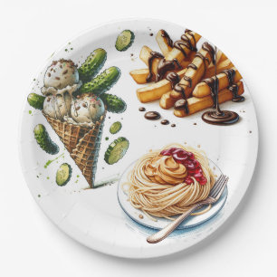 Eiscreme und eingelegte Gurken Seltsame Gelüste Ba Pappteller