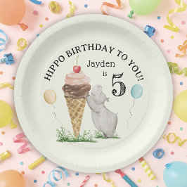Eiscreme und Hippo Geburtstagsparty Pappteller