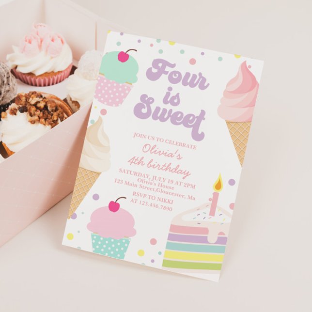 Eiscreme und Kuchen 4. Geburtstag Einladung (Von Creator hochgeladen)