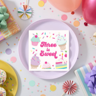 Eiscreme und Kuchen Drei ist süß 3. Geburtstag Serviette
