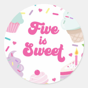 Eiscreme und Kuchen Five ist süß zum 5. Geburtstag Runder Aufkleber