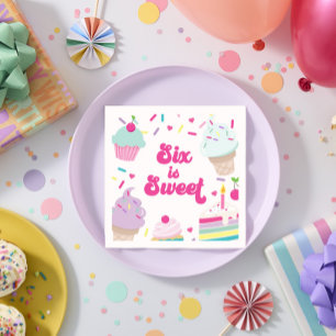 Eiscreme und Kuchen Sechs ist süß 6. Geburtstag Serviette