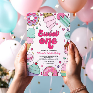 Eiscreme und Kuchen Süße Eins 1. Geburtstag Einladung