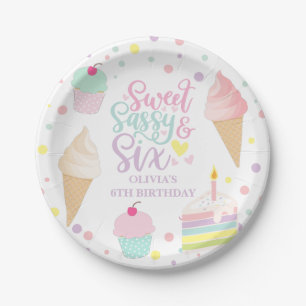 Eiscreme und Kuchen Sweet Sassy Sechs 6. Geburtsta Pappteller