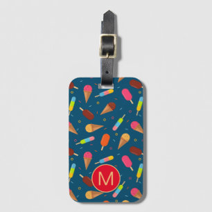 Eiscreme und Lollies Dunkle blaue Monogramm Gepäckanhänger