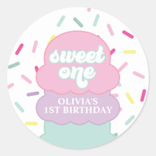 Eiscreme und Sprinkles Sweet One 1. Geburtstag Runder Aufkleber