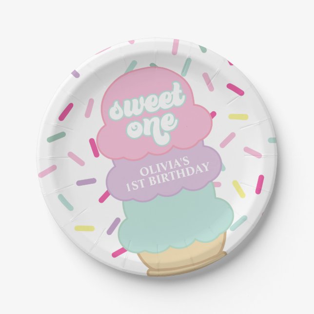Eiscreme und Sprinkles Sweet One 1st Birthday Pap Pappteller (Vorderseite)