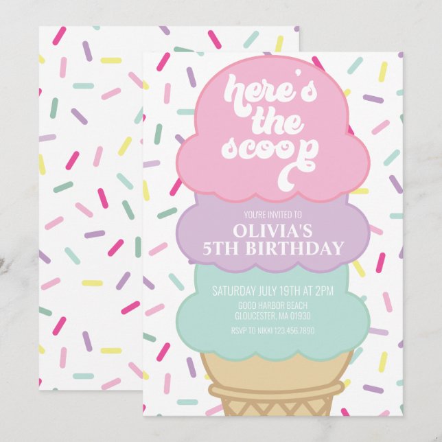 Eiscreme und Sprinkles zum Geburtstag Einladung (Vorne/Hinten)