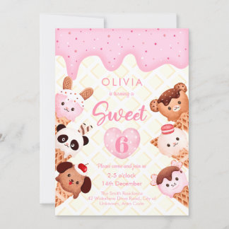 Eiscreme und Süßigkeiten Pink Girl Kind Geburtstag Einladung