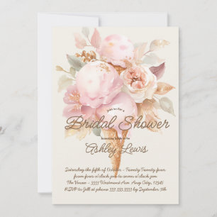 Eiscreme-Waffel gold floral rosa Eiscreme Einladung