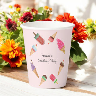 Eiscreme-Waffel-Popsicles Party Rosa Pappbecher