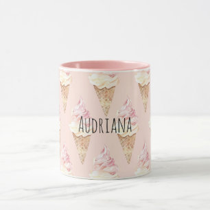 Eiscreme-Waffeln mit rosa Erdbeere-Vanille-Eis Tasse