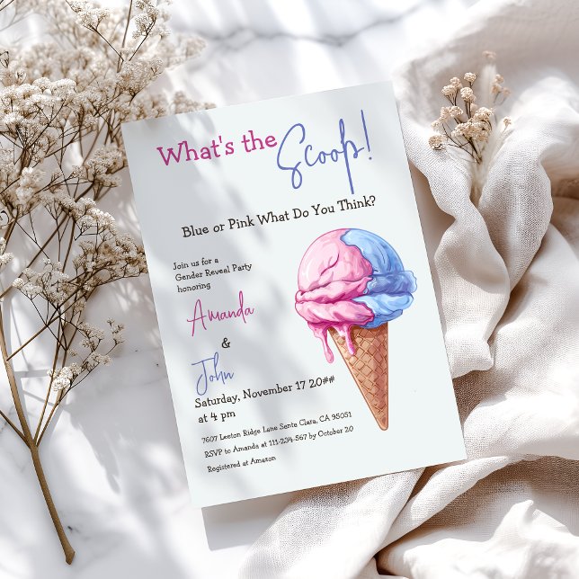 Eiscreme Was ist die "Scoop Blue Pink Gender Revea Einladung (Von Creator hochgeladen)