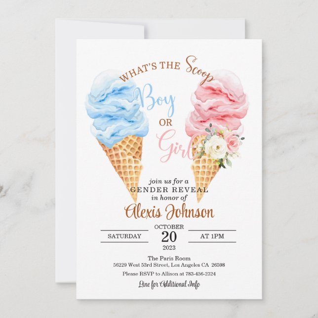 Eiscreme Was ist die Scoop Gender-Offenbarung? Einladung (Vorderseite)