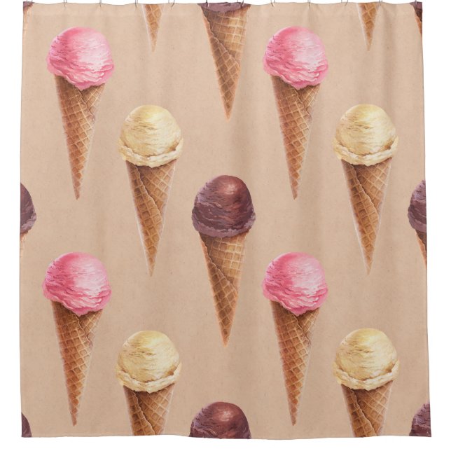 Eiscreme Wasserfarbe Nahtlose Illustration Duschvorhang (Vorderseite)