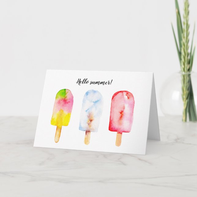 Eiscreme-Wasserfarbemalerei. Hallo Sommer! Karte (Vorderseite)