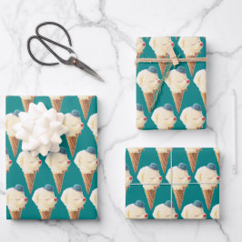 Eiscreme-Welpenmuster Geschenkpapier Set