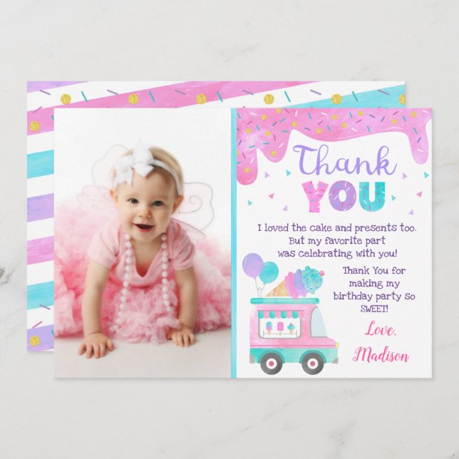 Eiscreme zum Geburtstag Danke, Karten  (Vorne/Hinten)