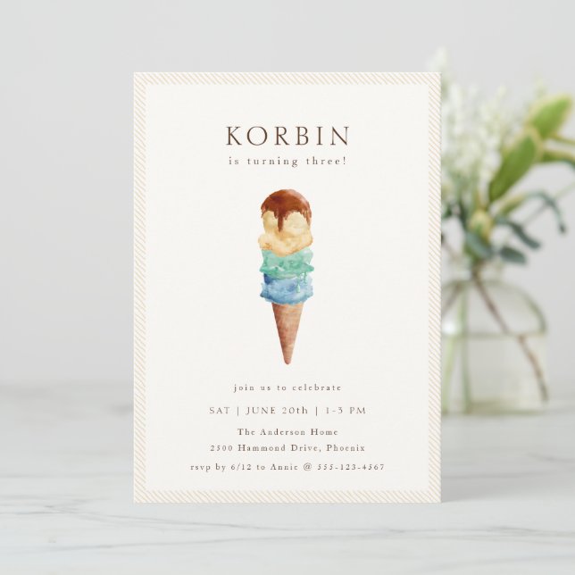 Eiscreme zum Geburtstag Einladung (Stehend Vorderseite)